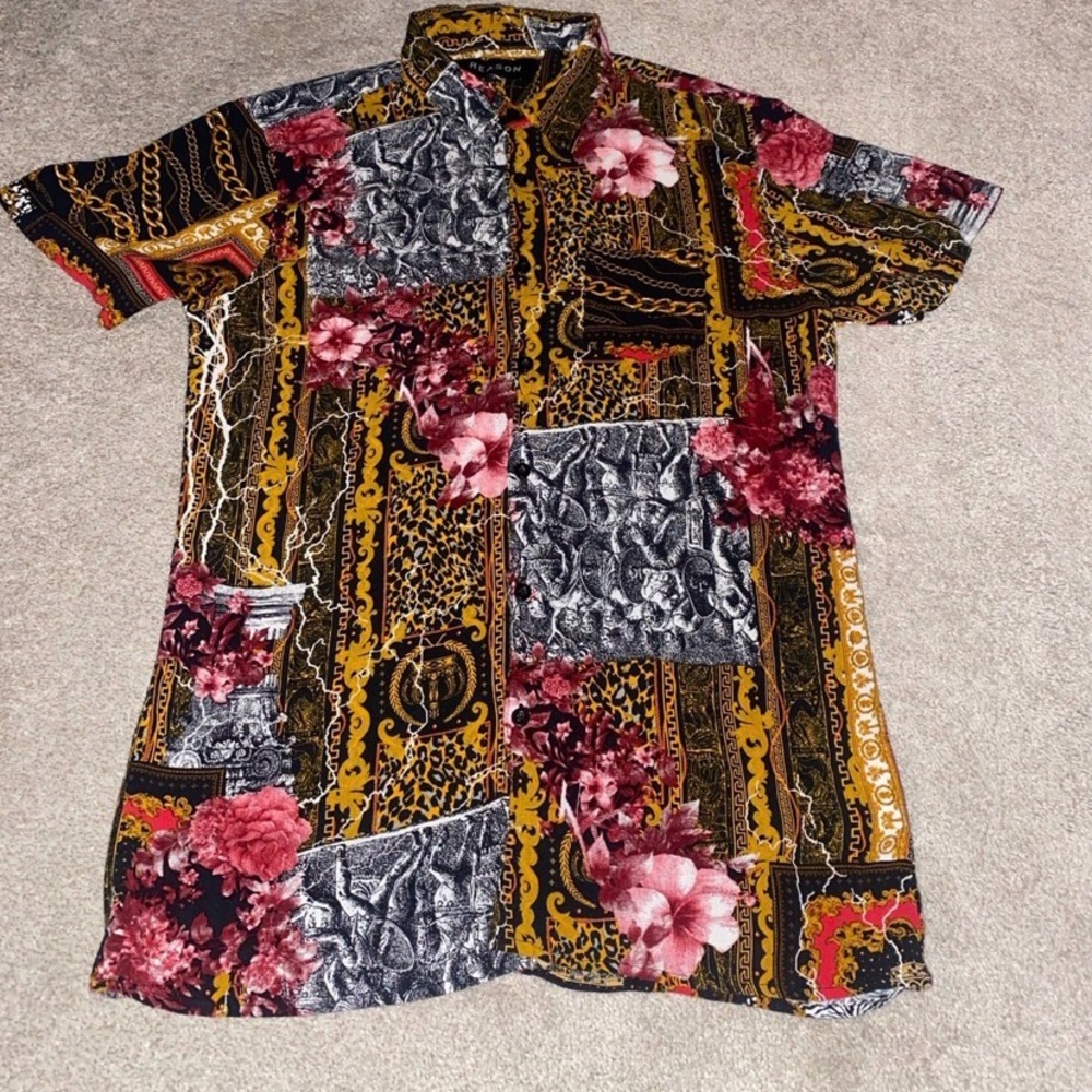 Reason Men's Floral and Baroque Pattern Shirt